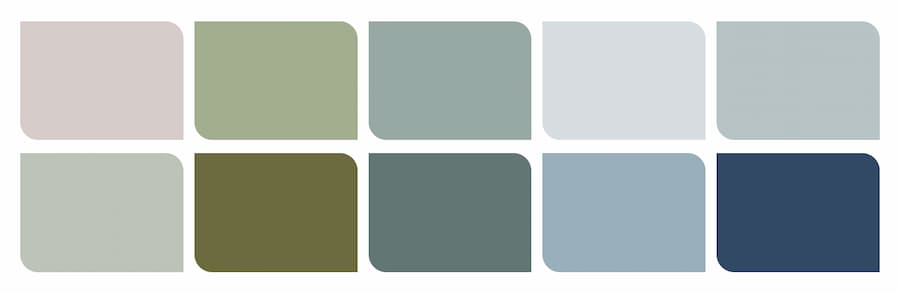 Selection of colours which fits with the calm colour story for Dulux