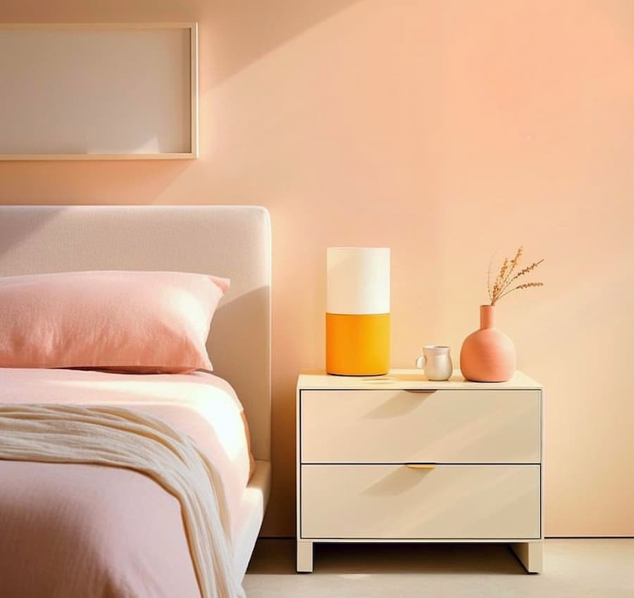 Light, fresh bedroom decorated using varying peach tones