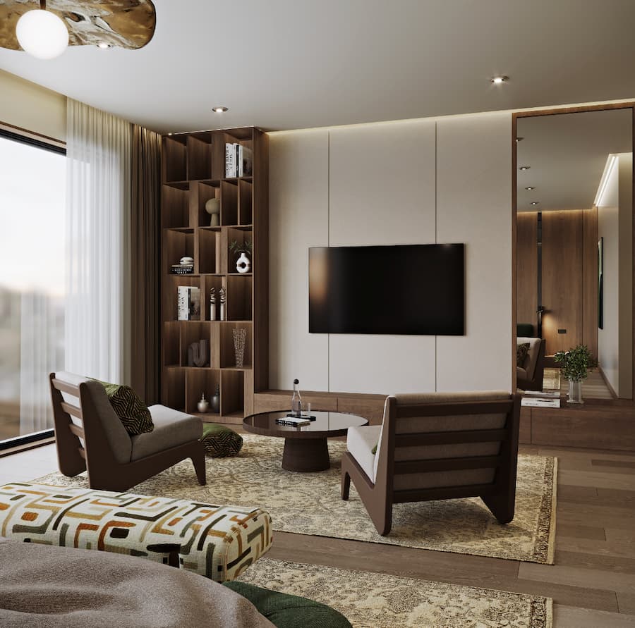 bedroom design inspired by a hotel room in varying tones of brown