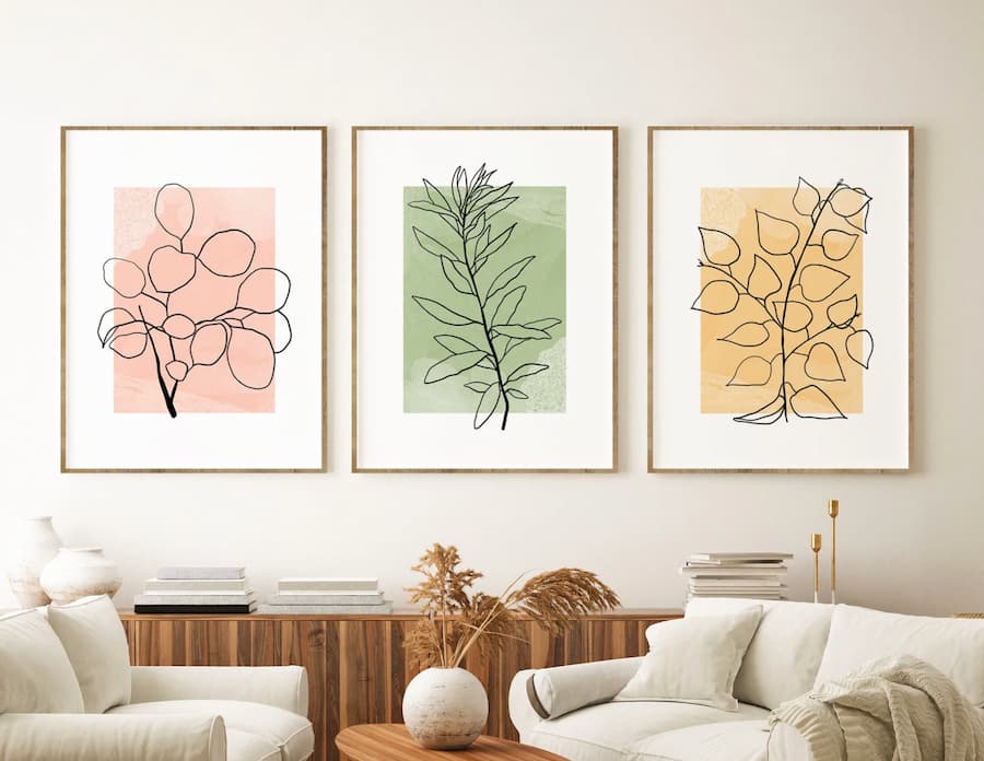 trio of botanical artwork